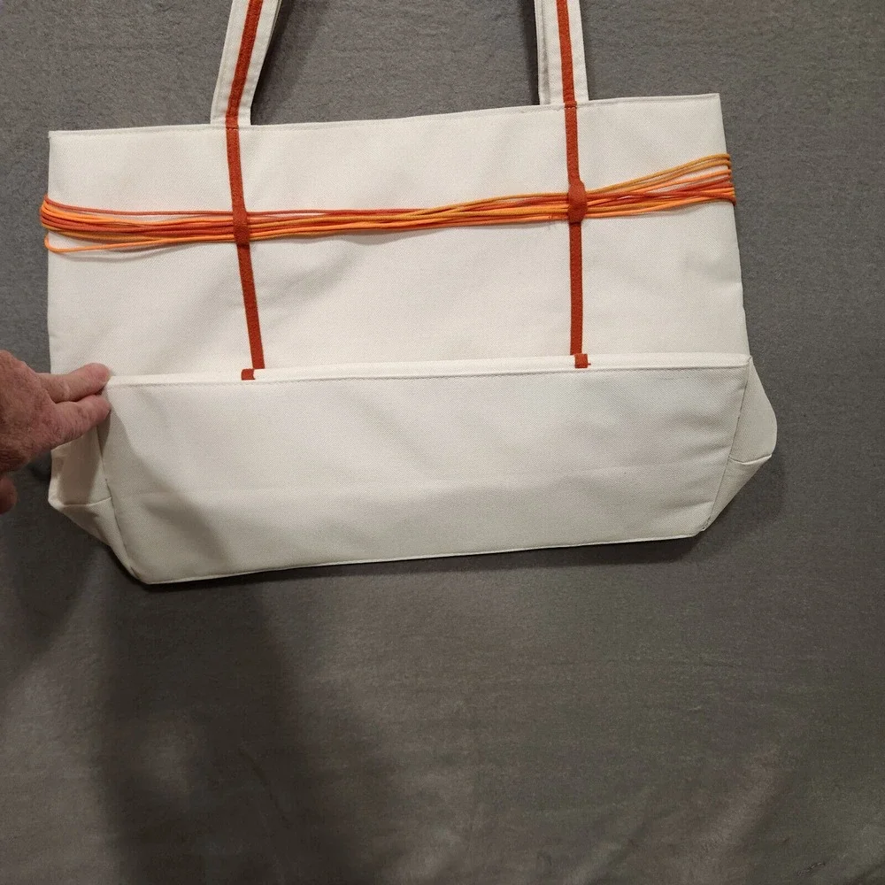 Clarins Tote Bag White‎ with Orange Accents